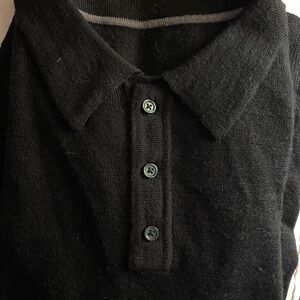 L: Polo Knit Lightweight Long Sleeve Sweater Black Linen/Merino Wool Blend Mens